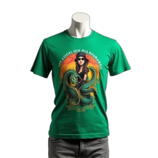 green, t-shirt, graphic, design, featuring, woman, sunglasses, hat transparent PNG cut-out