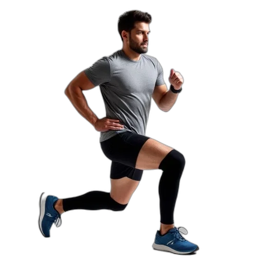 man, performing, lunge, one, leg, bent, front, him transparent PNG cut-out