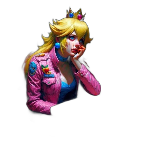 crown, face, weapon, dress, concept art, pixel art, vaporwave, 3d render transparent PNG cut-out