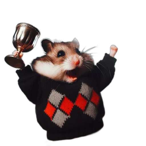 animal, jacket, hat, staff, 3d render, hamster, adorned, festive transparent PNG cut-out