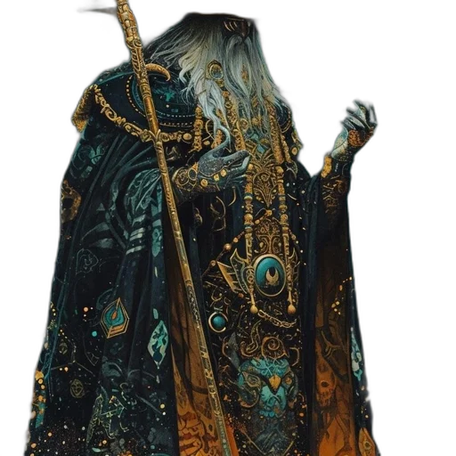 staff, dress, jacket, mask, concept art, fantasy art, 3d render, dark transparent PNG cut-out