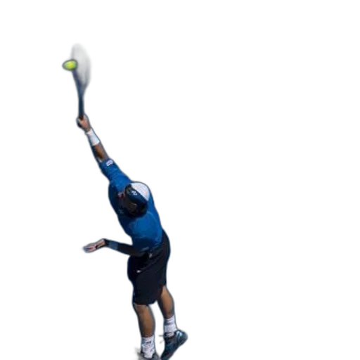 staff, tennis, player, blue, shirt, black, shorts, serves transparent PNG cut-out