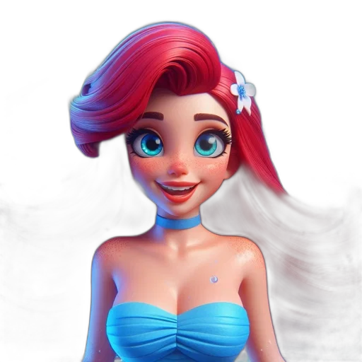 dress, face, jewelry, 3d render, fantasy art, cartoon, concept art, underwater transparent PNG cut-out