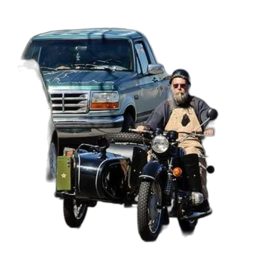 car, concept art, photorealistic, man, beard, rides, black, motorcycle transparent PNG cut-out