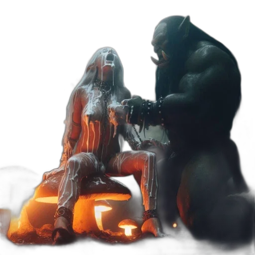 concept art, fantasy art, comic book art, 3d render, fire, fog, night, snow transparent PNG cut-out