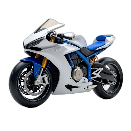 3d render, photorealistic, concept art, white, blue, racing, motorcycle, detailed transparent PNG cut-out