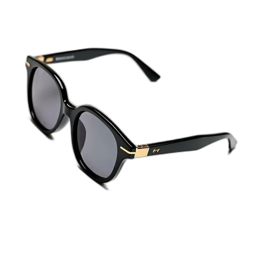 3d render, close-up, pair, sunglasses, black, frame, gold, accents transparent PNG cut-out