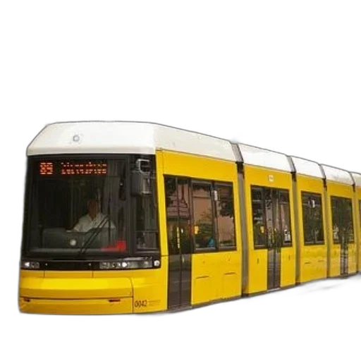 car, photorealistic, 3d render, concept art, city street, modern, yellow, tram transparent PNG cut-out