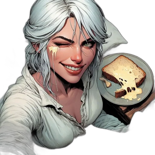 food, face, comic book art, concept art, fantasy art, photorealistic, woman, long transparent PNG cut-out