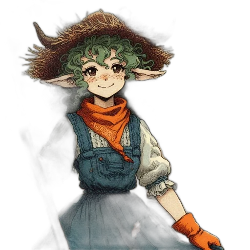 hat, staff, mask, dress, watercolor, fantasy art, concept art, anime transparent PNG cut-out