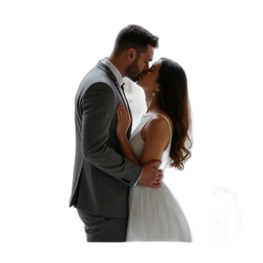 dress, photorealistic, fog, first, image, shows, couple, kissing transparent PNG cut-out