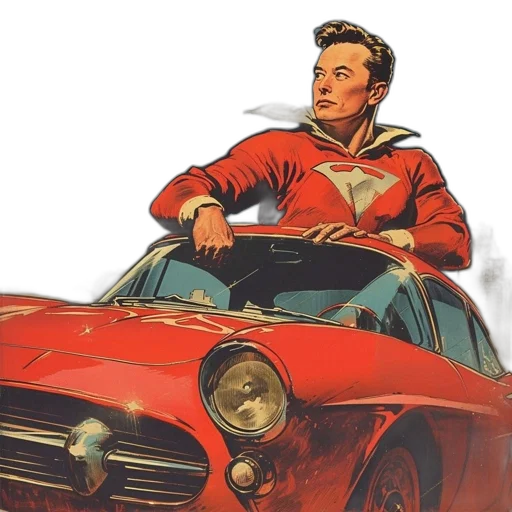 car, jacket, comic book art, concept art, photorealistic, cartoon, red, man transparent PNG cut-out