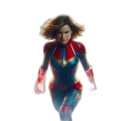 comic book art, concept art, 3d render, fantasy art, woman, dressed, captain, marvel transparent PNG cut-out