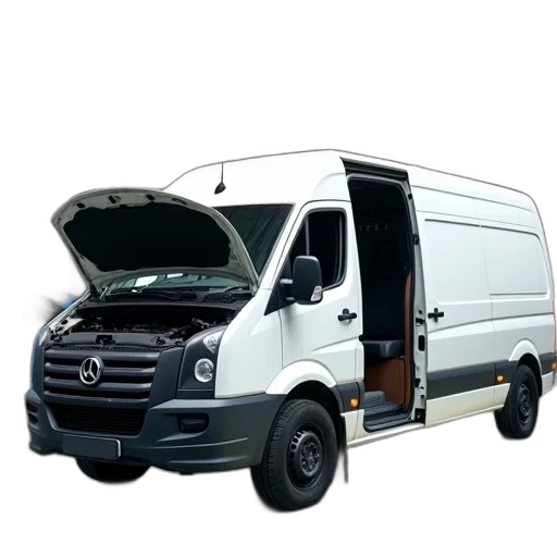 car, staff, 3d render, photorealistic, concept art, white, van, parked transparent PNG cut-out