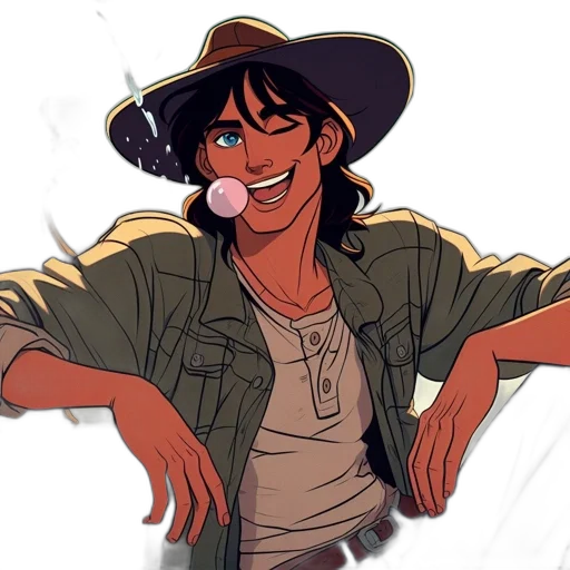 jacket, hat, cartoon, concept art, comic book art, anime, animated, young transparent PNG cut-out