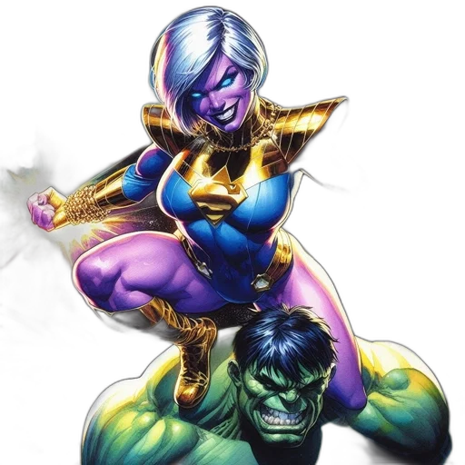jewelry, comic book art, concept art, fantasy art, two, superheroes, stand, within transparent PNG cut-out
