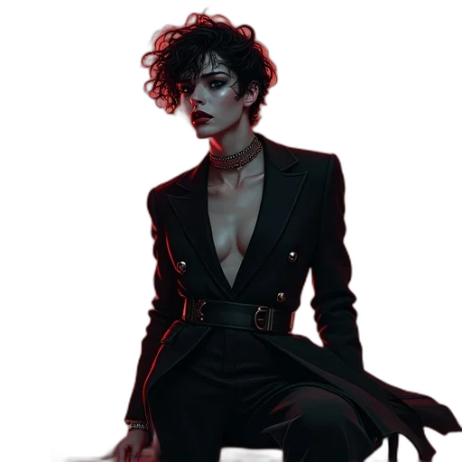jacket, dress, staff, concept art, cyberpunk, comic book art, pixel art, neon lights transparent PNG cut-out