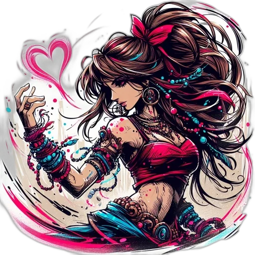 jewelry, dress, fantasy art, concept art, comic book art, pixel art, red, colorful transparent PNG cut-out