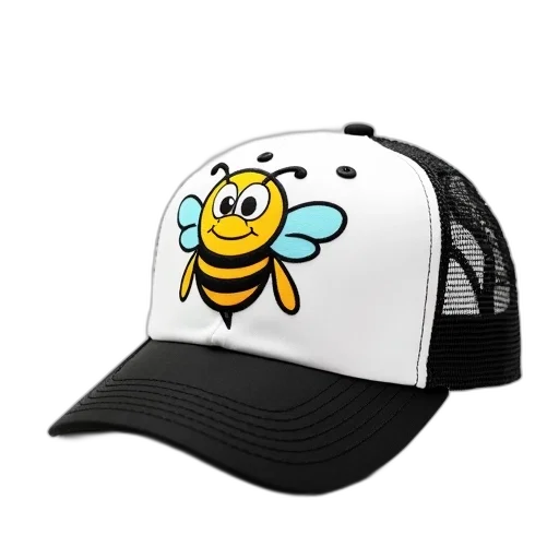 hat, 3d render, black, white, baseball, cap, cartoon, bee transparent PNG cut-out