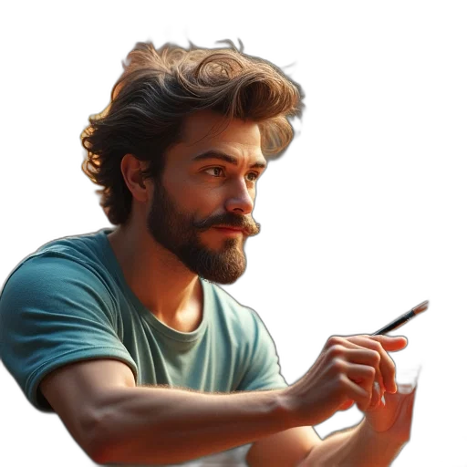 face, hair, staff, photorealistic transparent PNG cut-out