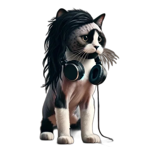 animal, cartoon, concept art, photorealistic, fantasy art, anthropomorphic, cat, black transparent PNG cut-out