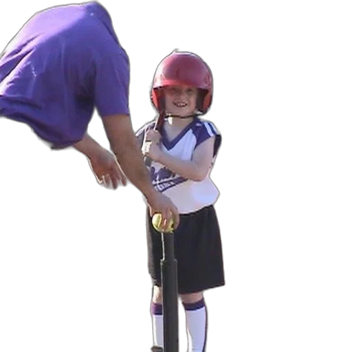 staff, young, girl, red, helmet, holding, bat, while transparent PNG cut-out