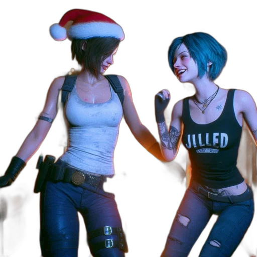 concept art, 3d render, cyberpunk, neon lights, two, female, characters, one transparent PNG cut-out