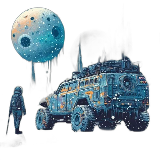 robot, car, concept art, fantasy art, comic book art, pixel art, outer space, snow transparent PNG cut-out