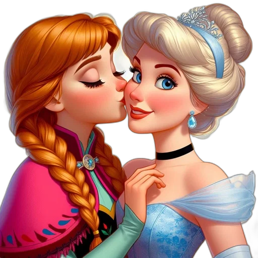 face, cartoon, photorealistic, fantasy art, snow, two, animated, females transparent PNG cut-out