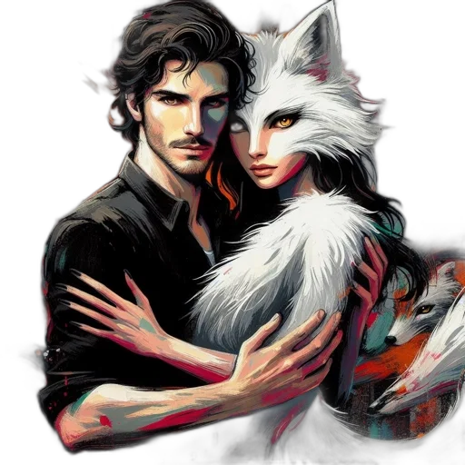 fantasy art, watercolor, pixel art, comic book art, red, man, embraces, woman transparent PNG cut-out
