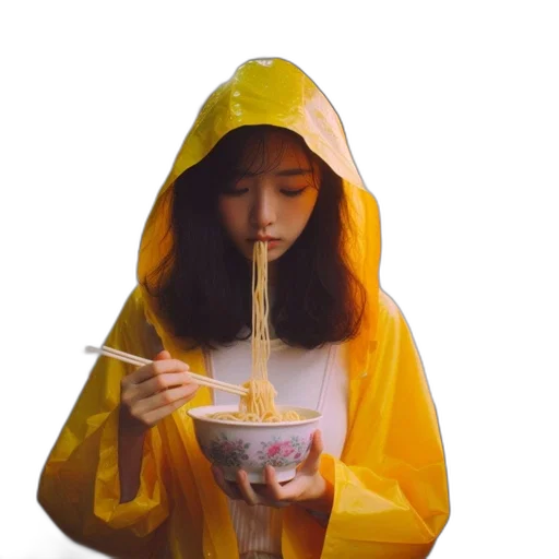 umbrella, jacket, food, face, photorealistic, oil painting, vaporwave, concept art transparent PNG cut-out