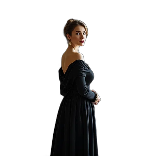 dress, staff, crown, jewelry, photorealistic, oil painting, concept art, dark transparent PNG cut-out