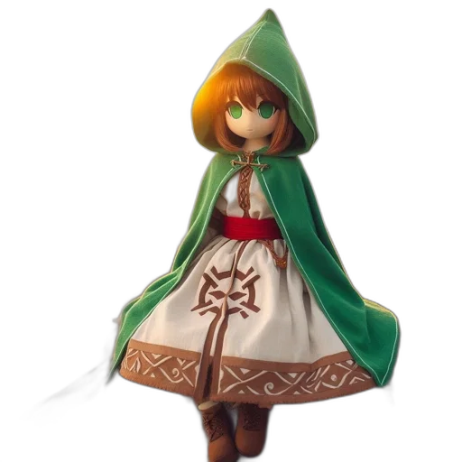 dress, staff, concept art, 3d render, fantasy art, pixel art, green, green-robed transparent PNG cut-out