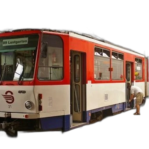 3d render, red, white, blue, tram, destination, lustgarten, front transparent PNG cut-out
