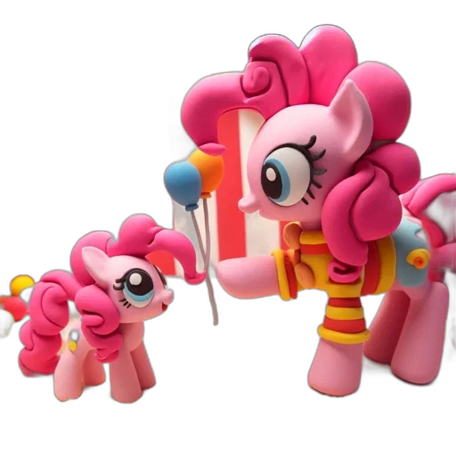 3d render, concept art, two, pink, anthropomorphic, ponies, adult, foal transparent PNG cut-out