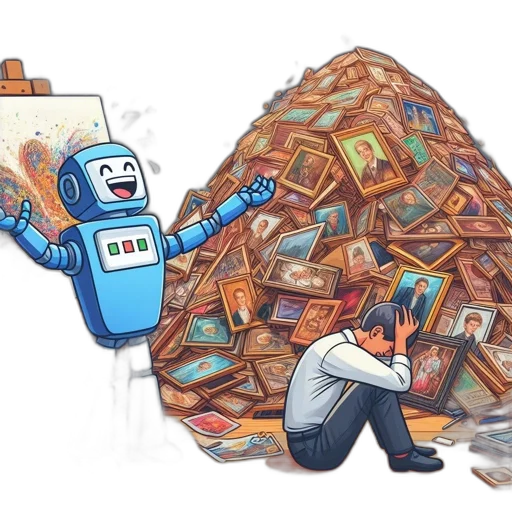 robot, concept art, cluttered, room, standing, blue, paints, amidst transparent PNG cut-out