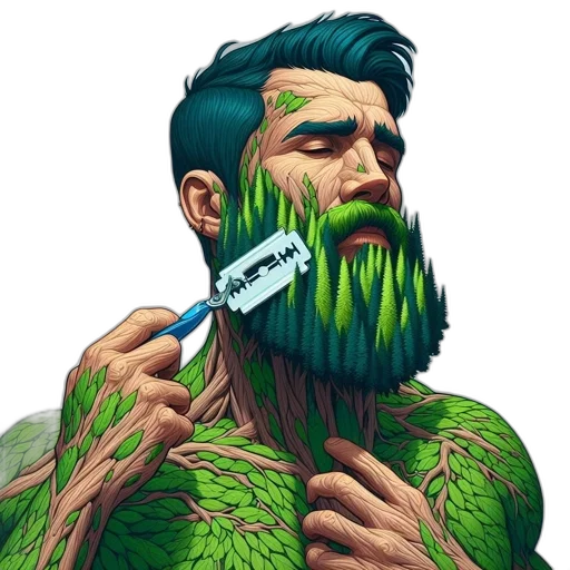 comic book art, fantasy art, pixel art, concept art, green, man, beard, mustache transparent PNG cut-out