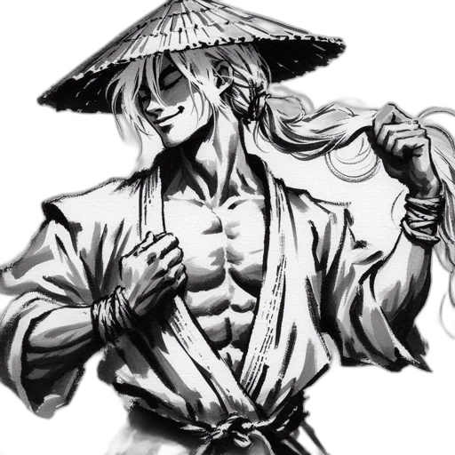 staff, fantasy art, concept art, comic book art, photorealistic, monochrome, asian, man transparent PNG cut-out