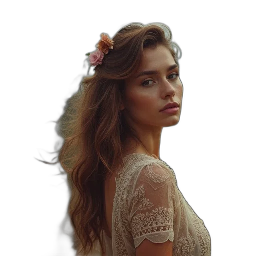 dress, crown, face, flower transparent PNG cut-out