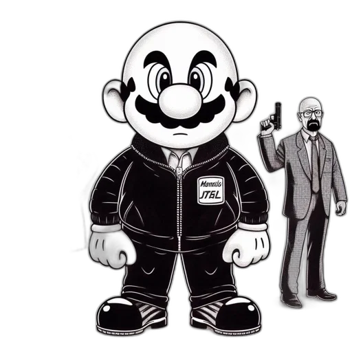 mask, jacket, robot, cartoon, concept art, comic book art, pixel art, monochrome transparent PNG cut-out
