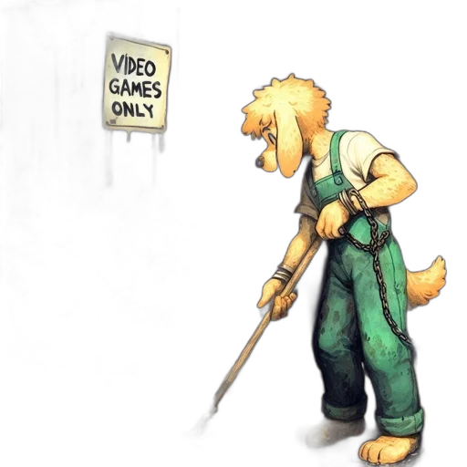 staff, concept art, pixel art, comic book art, fantasy art, golden, anthropomorphic, dog-creature transparent PNG cut-out