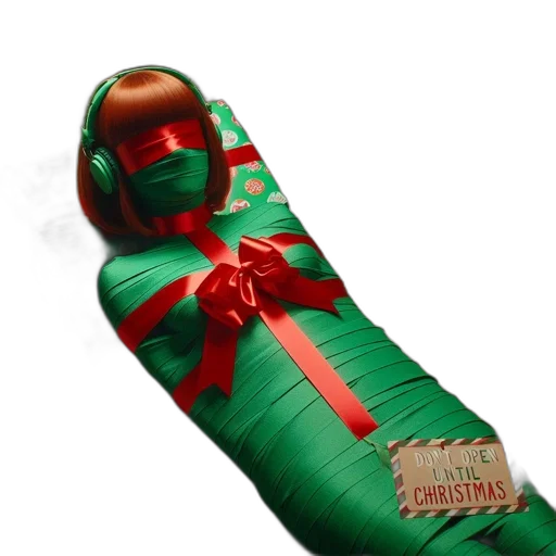 3d render, individual, wrapped, festive, green, wrapping, paper, sporting transparent PNG cut-out