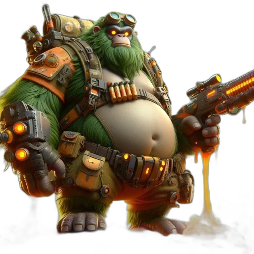 weapon, concept art, fantasy art, 3d render, photorealistic, green, large, gorilla-like transparent PNG cut-out