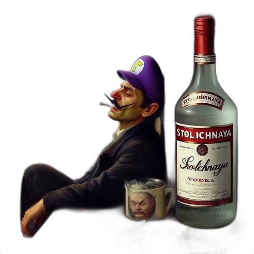 bottle, hat, mask, creature, concept art, photorealistic, 3d render, oil painting transparent PNG cut-out