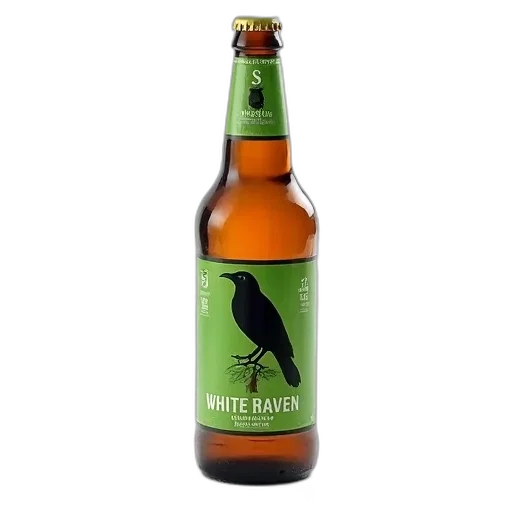 bottle, peter, white, raven, beer, green, label, featuring transparent PNG cut-out