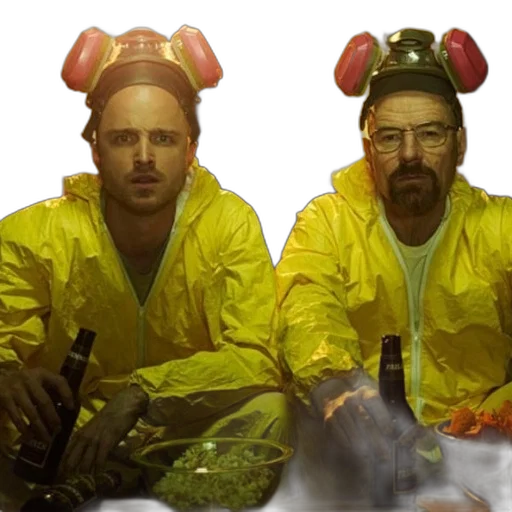 concept art, fire, two, characters, breaking, bad, wearing, yellow transparent PNG cut-out