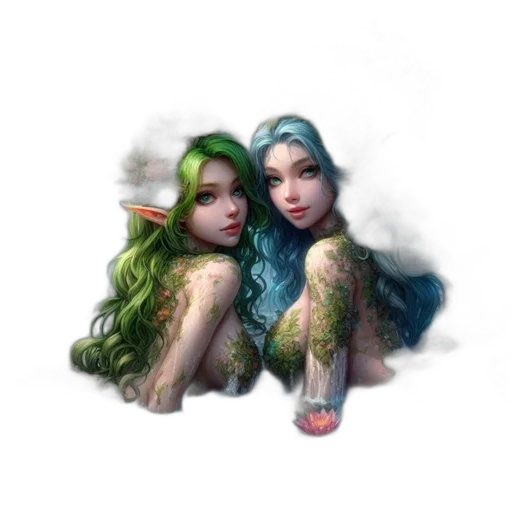 fantasy art, photorealistic, concept art, watercolor, outer space, green, pastel, two transparent PNG cut-out