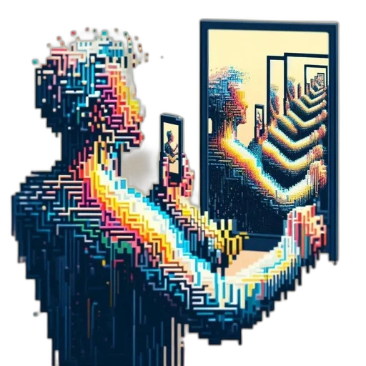 robot, face, jacket, creature, pixel art, cyberpunk, vaporwave, concept art transparent PNG cut-out