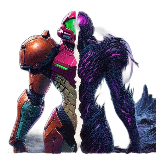 robot, creature, concept art, 3d render, fantasy art, comic book art, outer space, neon transparent PNG cut-out