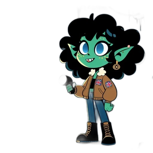 jacket, staff, creature, concept art, cartoon, fantasy art, pixel art, green transparent PNG cut-out